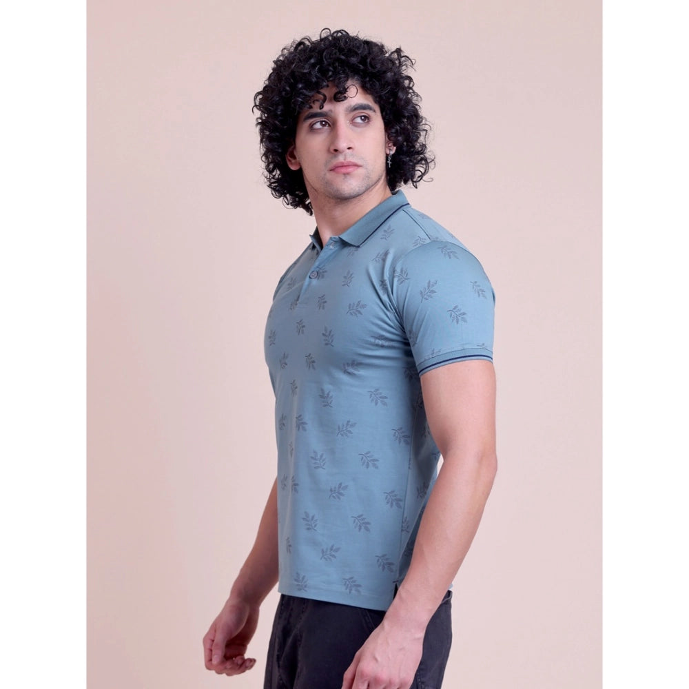 Men's Casual Cotton Printed Half Sleeve Round Neck T-Shirt (Green)