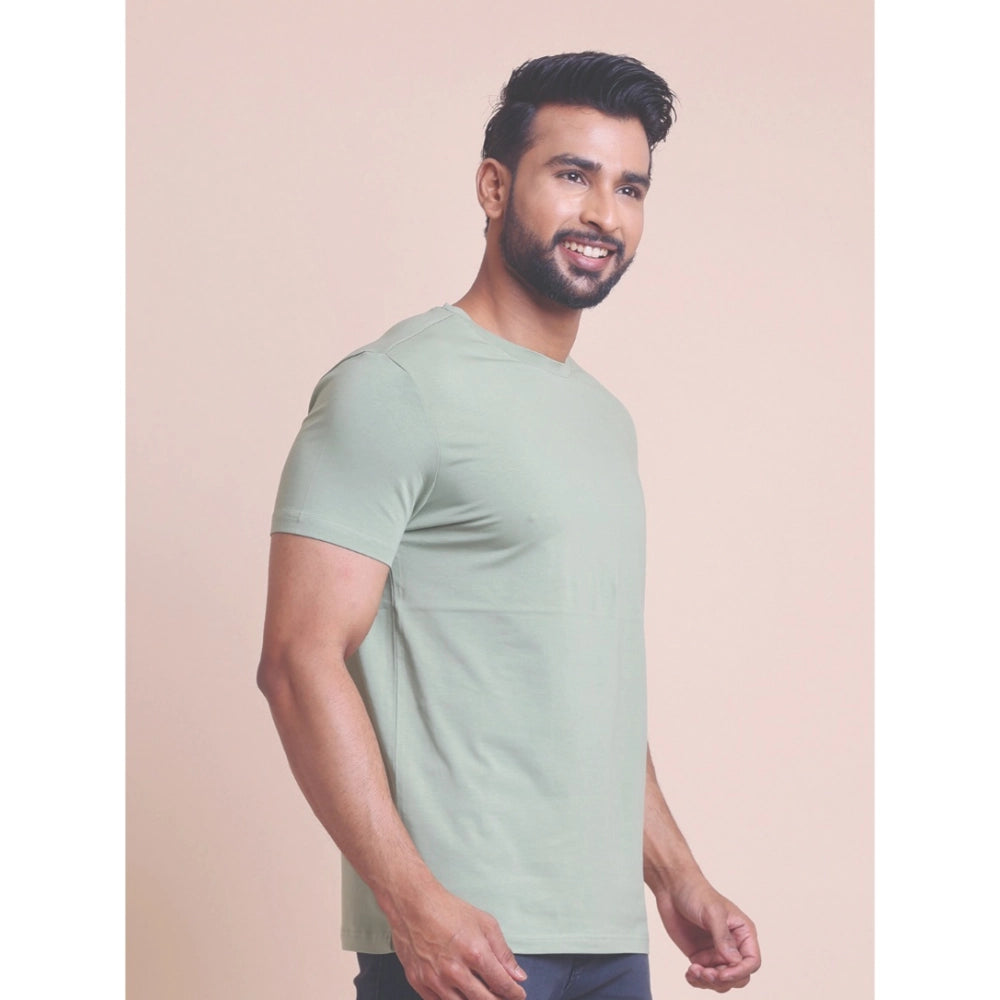Men's Casual Cotton Solid Half Sleeve Round Neck T-Shirt (Newsage)