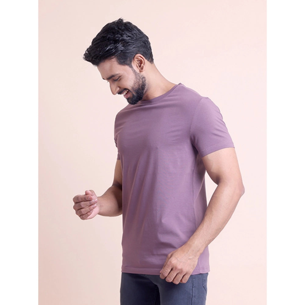 Men's Casual Cotton Solid Half Sleeve Round Neck T-Shirt (Berry)