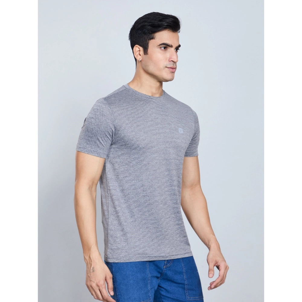 Men's Casual Nylon Solid Half Sleeve Round Neck T-Shirt (Black)