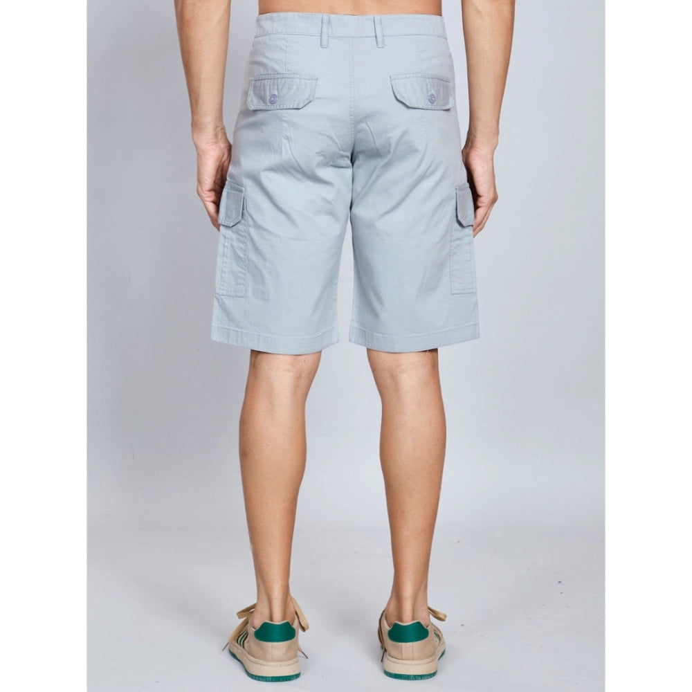 Men's Casual Cotton Solid Knee Length Cargo Shorts (Grey)
