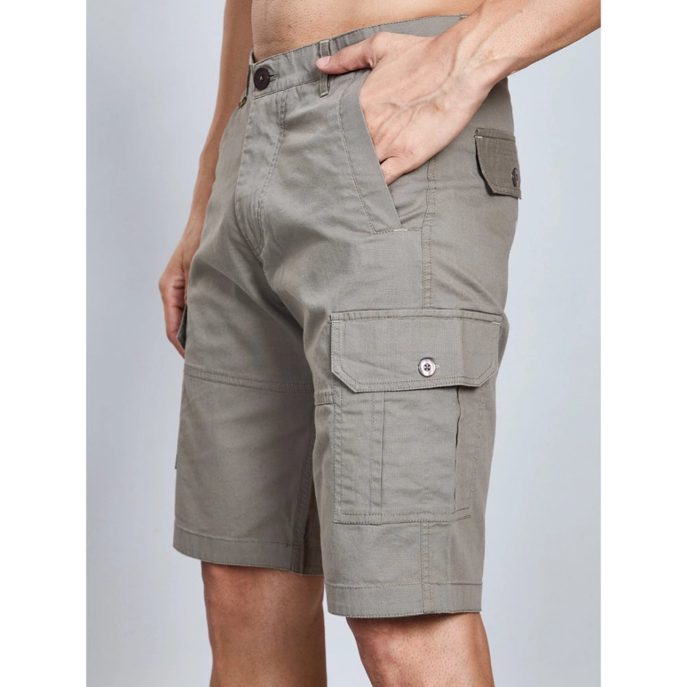 Men's Casual Cotton Solid Knee Length Cargo Shorts (DarkGrey)