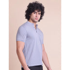Men's Casual Cotton Solid Half Sleeve Mandarin Collar T-Shirt (Teegrey)