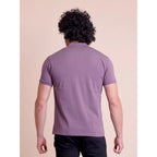 Men's Casual Cotton Solid Half Sleeve Mandarin Collar T-Shirt (Berry)