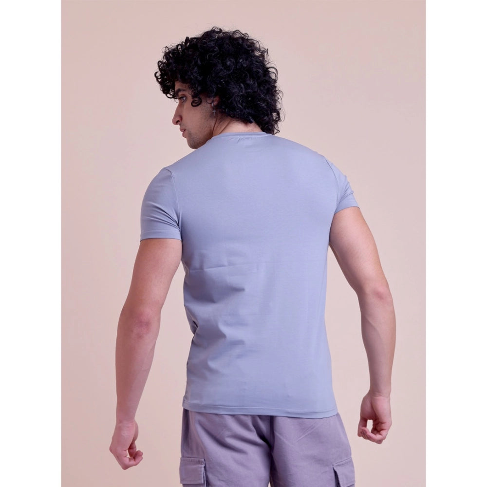 Men's Casual Cotton Solid Half Sleeve Round Neck T-Shirt (Purple)