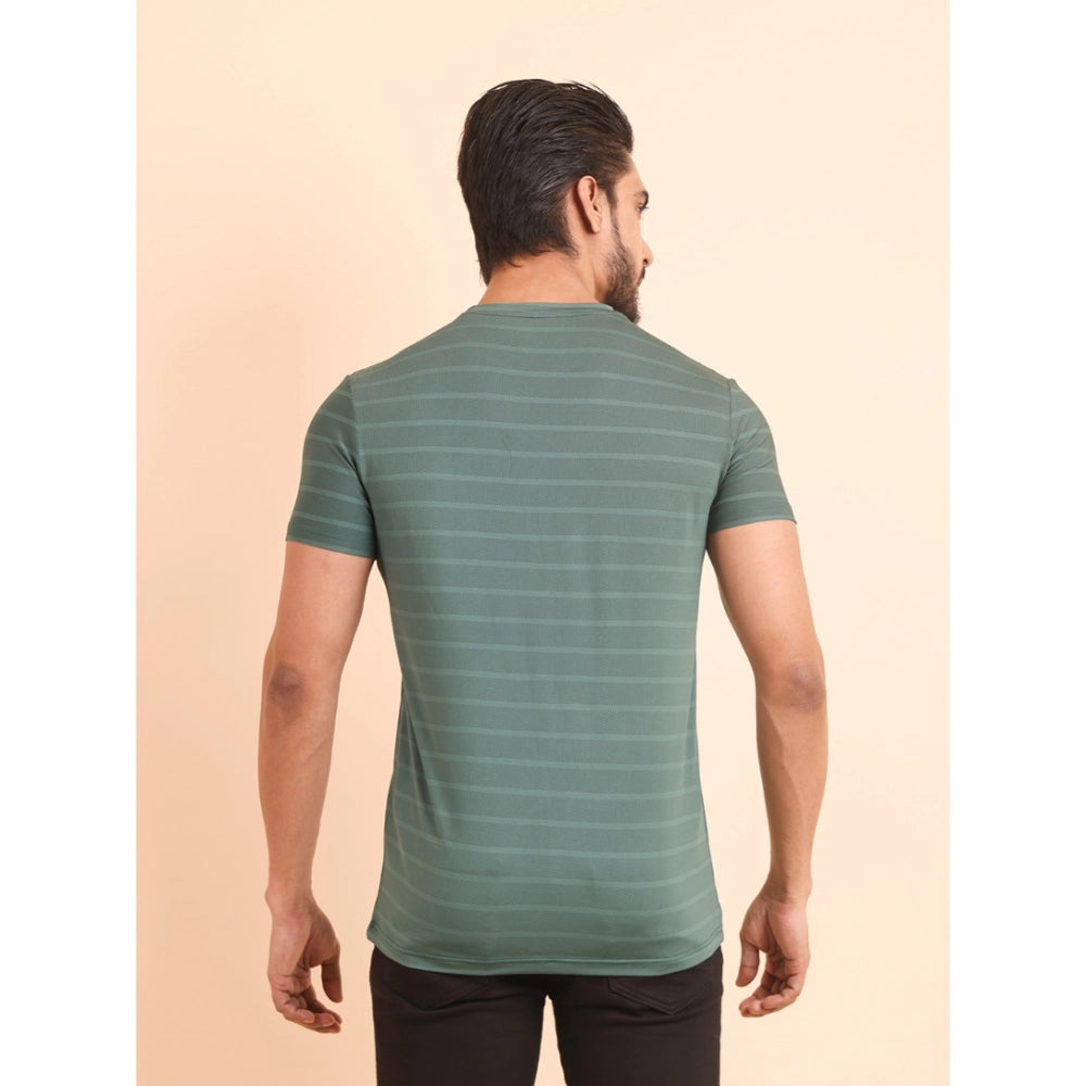 Men's Casual Nylon Solid Half Sleeve Round Neck T-Shirt (Green)