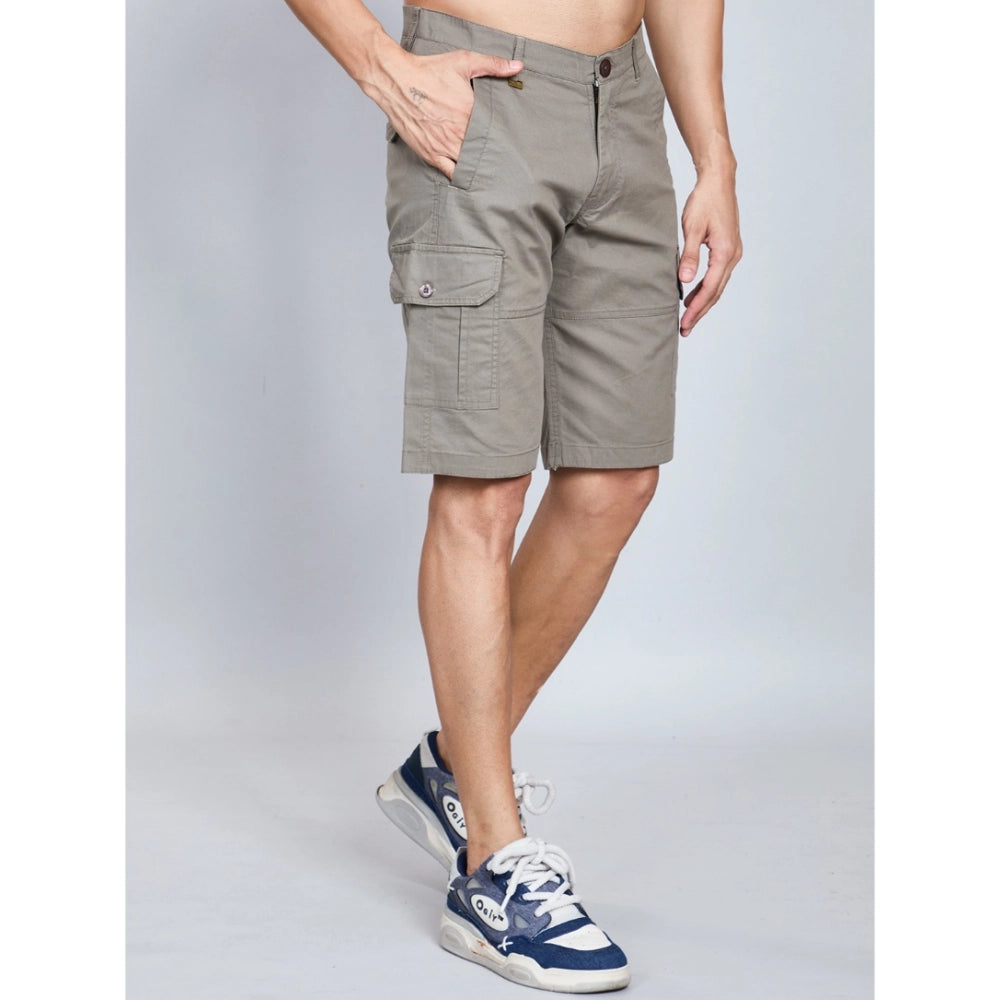 Men's Casual Cotton Solid Knee Length Cargo Shorts (DarkGrey)