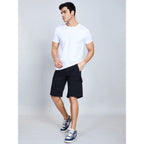 Men's Casual Cotton Solid Knee Length Cargo Shorts (Black)
