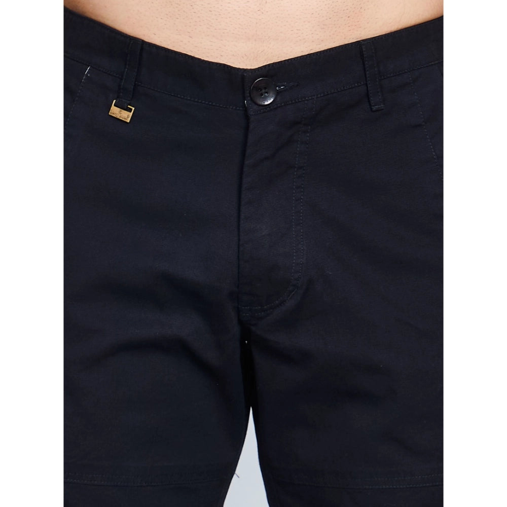 Men's Casual Cotton Solid Knee Length Cargo Shorts (Black)