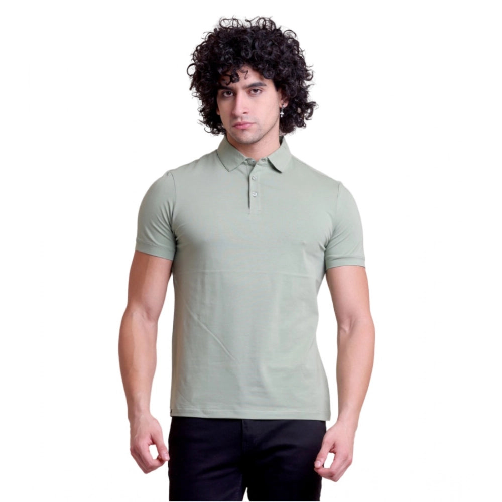 Men's Casual Cotton Solid Half Sleeve Polo Neck T-Shirt (Newsage)
