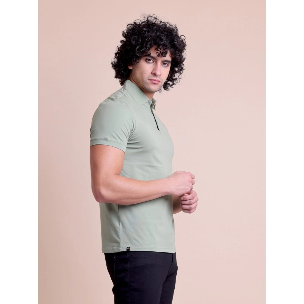 Men's Casual Cotton Solid Half Sleeve Polo Neck T-Shirt (Newsage)