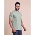Men's Casual Cotton Solid Half Sleeve Mandarin Collar T-Shirt (Newsage)