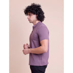 Men's Casual Cotton Solid Half Sleeve Mandarin Collar T-Shirt (Berry)