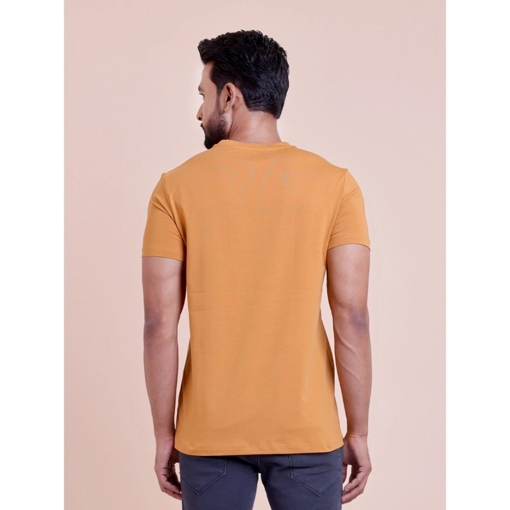Men's Casual Cotton Solid Half Sleeve Round Neck T-Shirt (Brown)