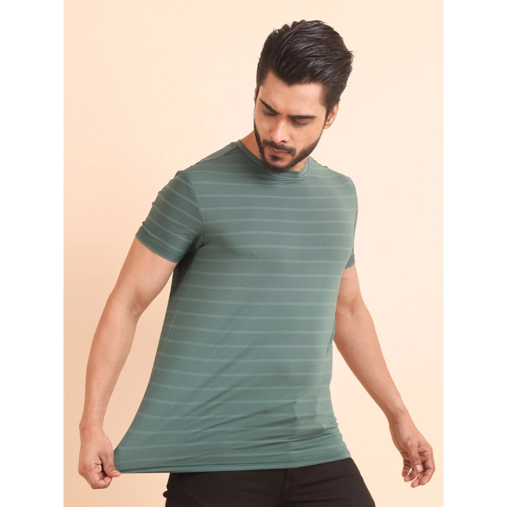 Men's Casual Nylon Solid Half Sleeve Round Neck T-Shirt (Green)