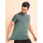 Men's Casual Nylon Solid Half Sleeve Round Neck T-Shirt (Green)