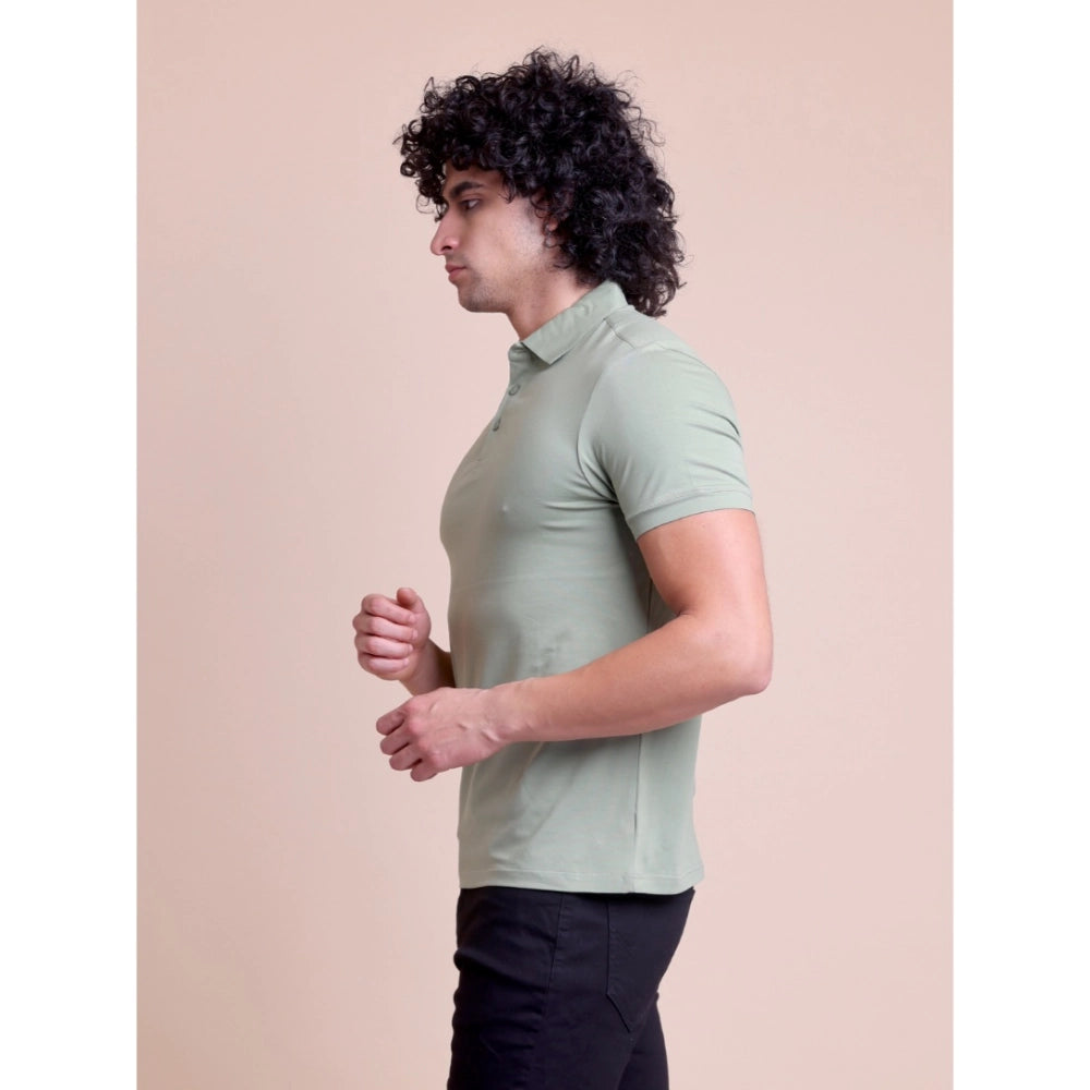 Men's Casual Cotton Solid Half Sleeve Polo Neck T-Shirt (Newsage)