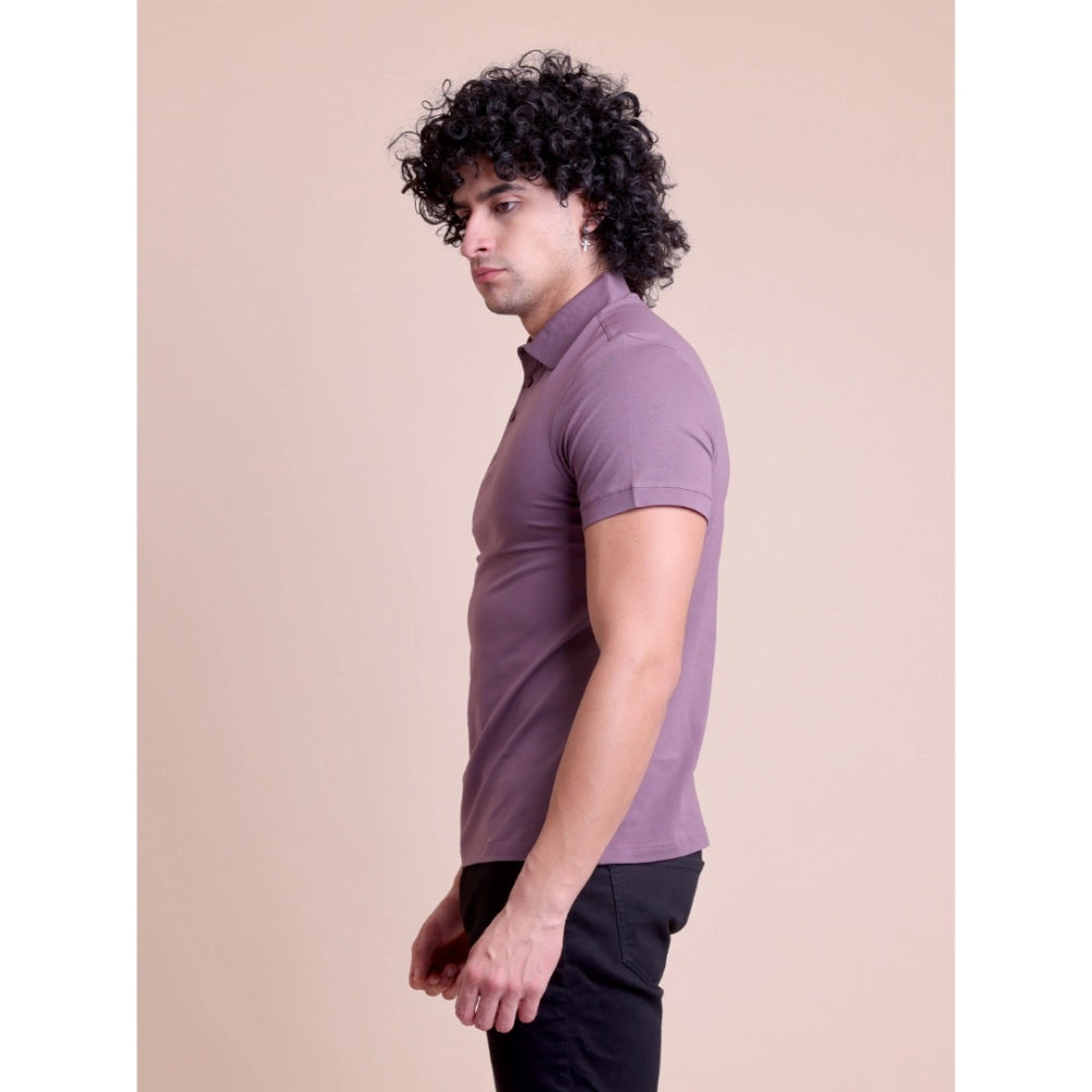 Men's Casual Cotton Solid Half Sleeve Polo Neck T-Shirt (Berry)