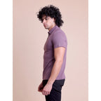 Men's Casual Cotton Solid Half Sleeve Polo Neck T-Shirt (Berry)