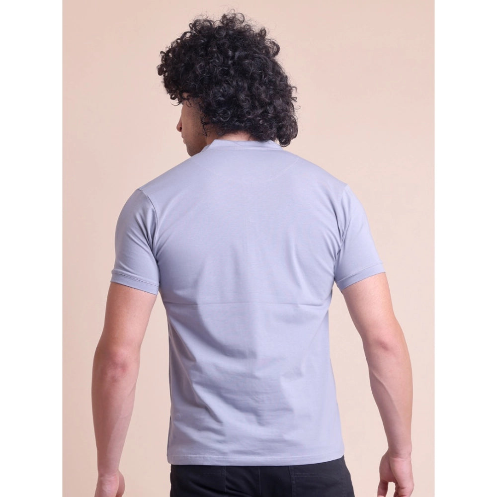 Men's Casual Cotton Solid Half Sleeve Mandarin Collar T-Shirt (Teegrey)