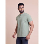 Men's Casual Cotton Solid Half Sleeve Mandarin Collar T-Shirt (Newsage)