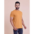 Men's Casual Cotton Solid Half Sleeve Round Neck T-Shirt (Brown)