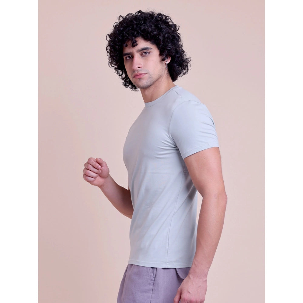 Men's Casual Cotton Solid Half Sleeve Round Neck T-Shirt (Grey)