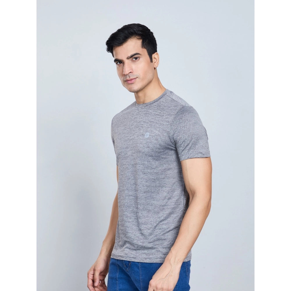 Men's Casual Nylon Solid Half Sleeve Round Neck T-Shirt (Black)