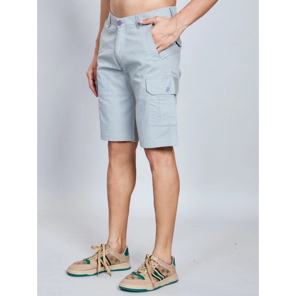 Men's Casual Cotton Solid Knee Length Cargo Shorts (Grey)