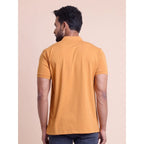 Men's Casual Cotton Solid Half Sleeve Mandarin Collar T-Shirt (Brown)