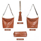 Women's PU Leather Medium Sling bag Zipper Handbag (Brown)