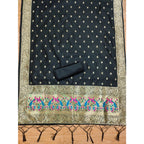 Women's Banarasi Silk Printed Unstitched Salwar Suit Material With Dupatta (Black, 3Mtrs)