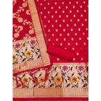 Women's Banarasi Silk Printed Unstitched Salwar Suit Material With Dupatta (Red, 3Mtrs)