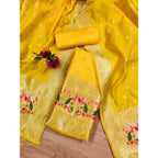 Women's Banarasi Silk Printed Unstitched Salwar Suit Material With Dupatta (Yellow, 3Mtrs)
