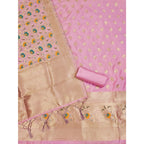 Women's Banarasi Silk Printed Unstitched Salwar Suit Material With Dupatta (Pink, 3Mtrs)