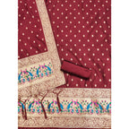 Women's Banarasi Silk Printed Unstitched Salwar Suit Material With Dupatta (Maroon, 3Mtrs)