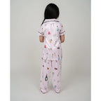 Girl's Silk Bleand Printed Short Sleeve Night Suit Set (Light Pink)