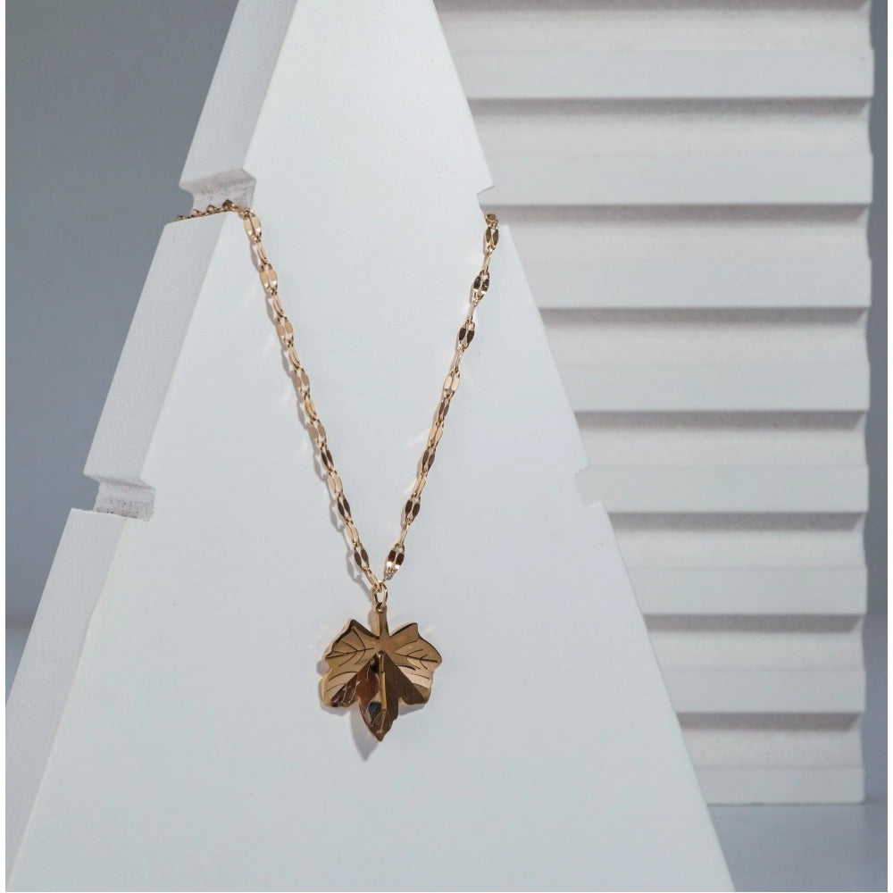 Women's Stainless Steel Leaf Pendent Delicate Chain (Gold Plated)