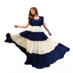 Women's Georgette Solid Half Sleeve Gown (Blue-White)