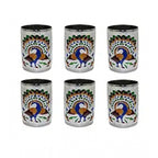 Steel Meenakari Peacock Design Decorative Glass Set (Silver)
