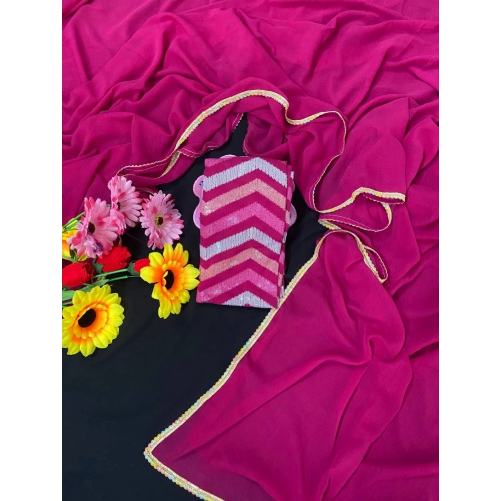 Women's Fox Georgette Solid Saree With Unstitched Blouse 5.5Mtr (Pink)
