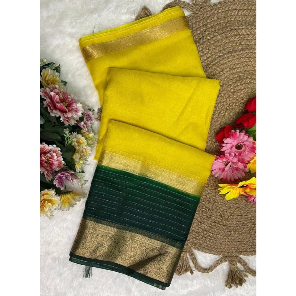Women's Khadi Cotton Solid Saree With Unstitched Blouse 5.5Mtr (Yellow)