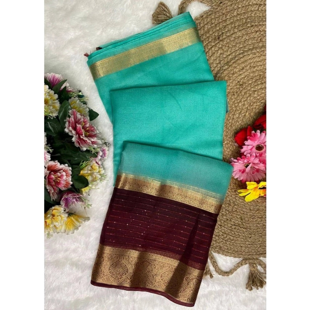 Women's Khadi Cotton Solid Saree With Unstitched Blouse 5.5Mtr (Sky Blue)