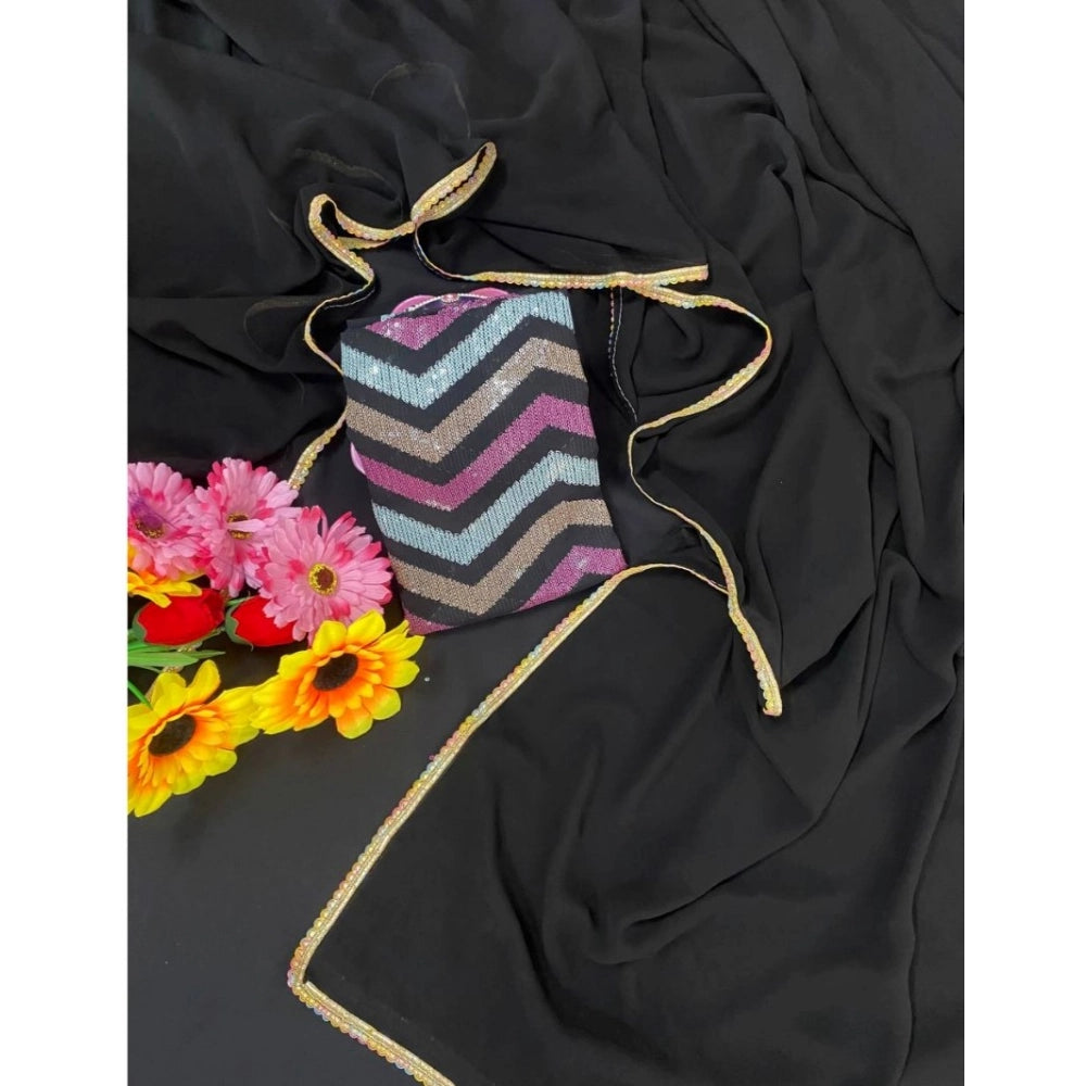 Women's Fox Georgette Solid Saree With Unstitched Blouse 5.5Mtr (Black)