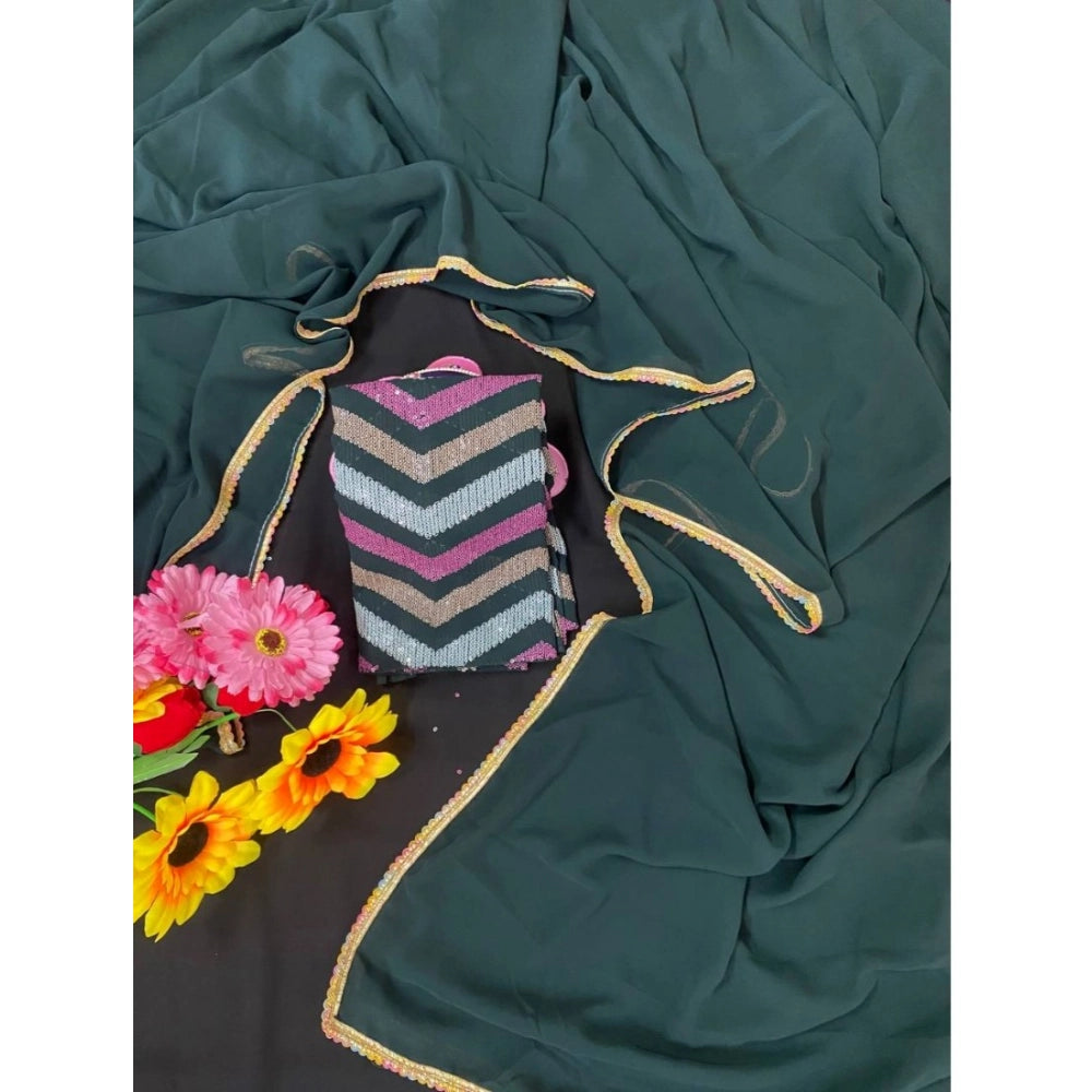Women's Fox Georgette Solid Saree With Unstitched Blouse 5.5Mtr (Green)