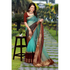 Women's Khadi Cotton Solid Saree With Unstitched Blouse 5.5Mtr (Sky Blue)