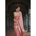 Women's Cotton Printed Saree With Unstitched Blouse 5.5Mtr (Peach)