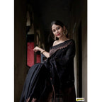 Women's Silk Printed Saree With Unstitched Blouse 5.5Mtr (Black)