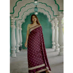 Women's Cotton Printed Saree With Unstitched Blouse 5.5Mtr (Purple)