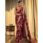Women's Silk Printed Saree With Unstitched Blouse 5.5Mtr (Maroon)